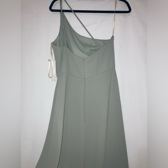 NWT Jenny Yoo Carly One Shoulder Bridesmaid Dress in Moss Pebbled Crepe Sz 10 - Picture 11 of 16